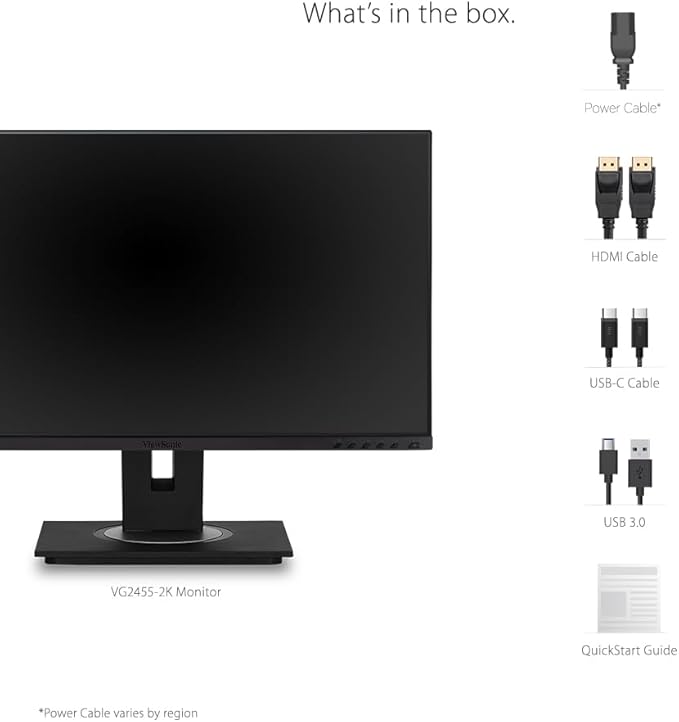 ViewSonic VG2455-2K 24 Inch IPS 1440p Monitor with USB C HDMI DisplayPort and 40 Degree Tilt Ergonomics for Home and Office