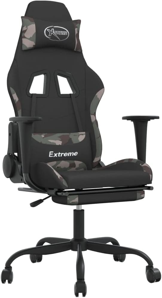 Massage Office Gaming Chair with Footrest Fabric Massage Office Chair Ergonomic Desk Chair Rolling Swivel Adjustable PC Computer Chair for Women Adults Girls(Black&ampCamouflage) -AA