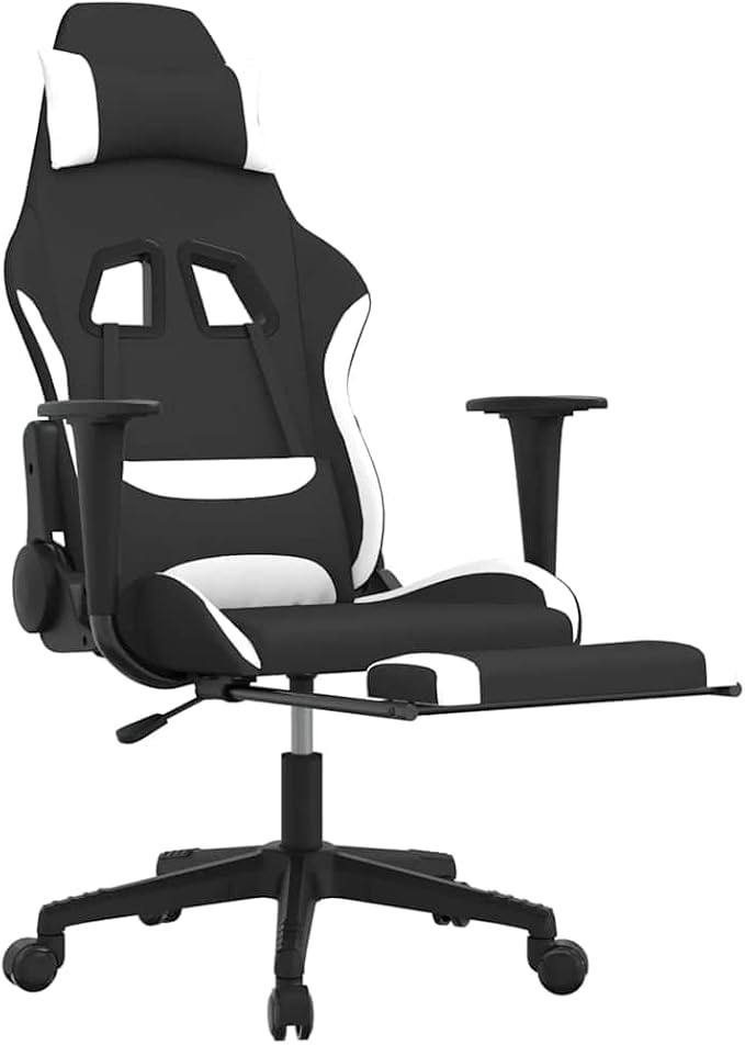 Ergonomic Gaming Chair with Memory Foam Cushion and Adjustable Armrests Black and White Polyester Standard Swivel for Home Office and PC Setup