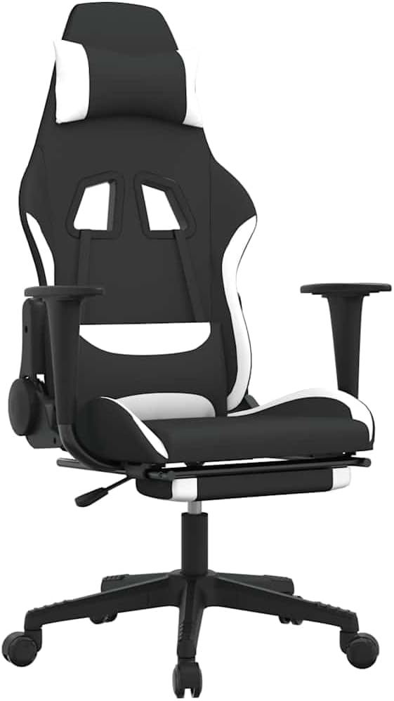 Ergonomic Gaming Chair with Memory Foam Cushion and Adjustable Armrests Black and White Polyester Standard Swivel for Home Office and PC Setup