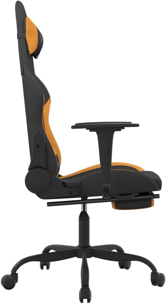 Ergonomic Massage Gaming Chair with Adjustable Footrest and Tilt Function in Black and Orange Fabric for Office and Home Use