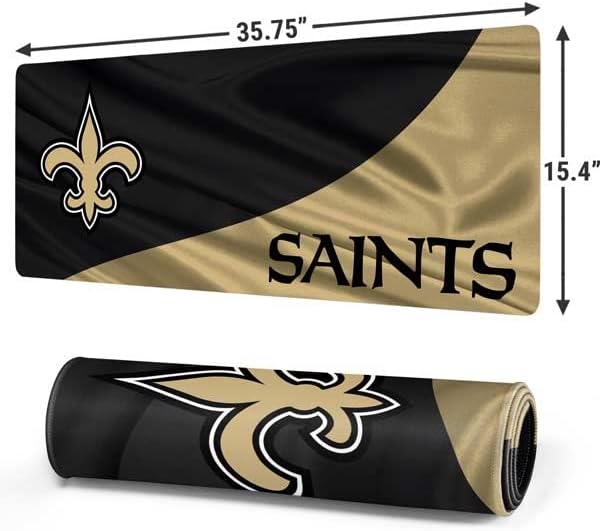 Skinit Extra Large Gaming Mouse Pad - Officially Licensed New Orleans Saints Design with Stitched Edges Waterproof Non-Slip Rubber Base Desk Mat for Keyboard &amp Mouse 35.75 x 15.4 inches