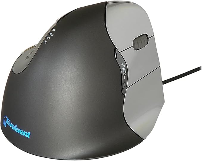 Evoluent – World's Original Vertical Mouse Wired Ergonomic Mouse for Right Hand Medium to Large Helps with Carpal Tunnel and Wrist Strain Customizable 6 Buttons 4 Speed Settings Comfortable Grip