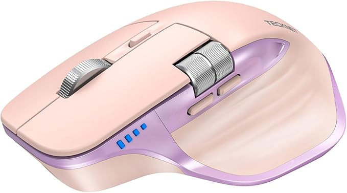 TECKNET Wireless Mouse Bluetooth Mouse (BT5.3/5.0 &amp 2.4G) Rechargeable Ergonomic Optical Mouse with 6 Adjustable DPI Side Scroll USB A Receiver 7 Buttons Wide Compatibility - Pink &amp Purpl
