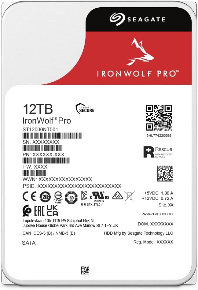 Seagate IronWolf Pro 12 TB NAS Internal Hard Drive HDD – 3.5 Inch SATA 6 Gb/s 7200 RPM 256 MB Cache for RAID Network Attached Storage Data Recovery Rescue Service (ST12000NE0007)