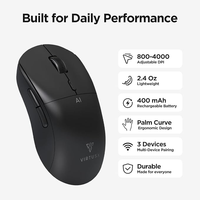 Virtusx Jethro AI Mouse - Voice &amp Audio Recorder for Lecture &amp Meeting Centralized Software with Voice Typing Writing Tools Transcribe Translate &amp Summarize Wireless Mouse for Compute