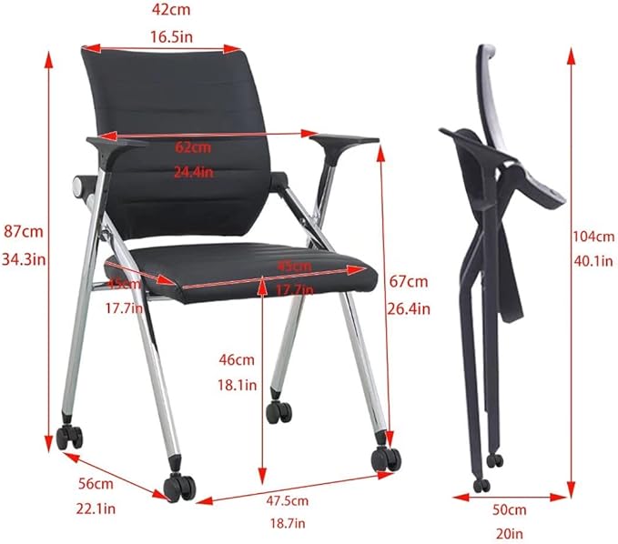 Comfortable Foldable Office Home Office ChairFolding Chair with Wheels Desk Chairs for Bedroom with Padded Seats Small SpacesGaming Ergonomic Foldable armrest360° RotationBlack
