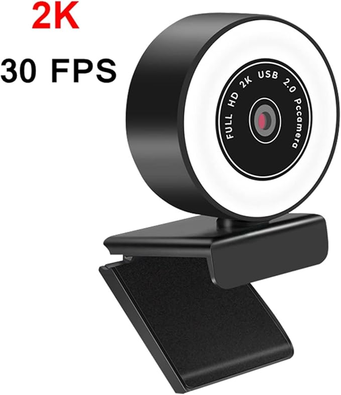 Web Camera 1080P Webcam 60FPS Autofocus HD Web Camera with Microphone Ring Light Web Cam for PC Computer Camera for Gaming Video Calling Recording (Color : 2K 30FPS)