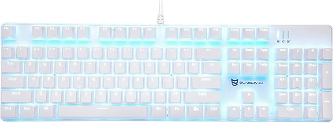 104 Keys Full Size Mechanical PC Gaming Keyboard | Brown Switch Hot Swappable White Mechanical Wired Computer Keyboards | Ice Blue LED Backlit 104 Keys US Layout Light Up Wired Gaming Keyboard