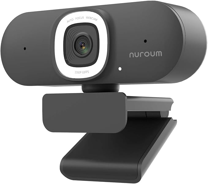 NUROUM V15AFL 2K Webcam with Ring Light for Streaming Autofocus Webcam for PC w/Noise Cancelling Dual Mics 1080P 60fps 75° FOV&ampLightweight USB Web Camera Plug&ampPlay for Zoom/Teams/OBS/Xspli