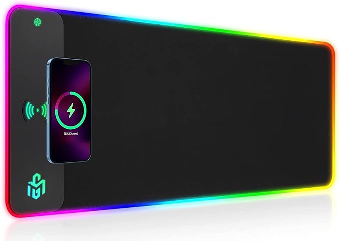 GIM Wireless Charging RGB Gaming Mouse Pad 15W LED Mouse Mat 800x300x4MM 10 Light Modes Extra Large Mousepad Non-Slip Rubber Base Computer Keyboard Mat for Gaming MacBook PC Laptop Desk