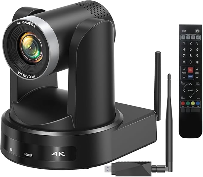 4K Wireless PTZ Camera AI Auto Tracking Wireless/USB3.0/LAN Video Conference Camera 12X Zoom Low-light Enhancement IP Live Streaming for Church Education and Conferences OBS vMIX Easy Setup