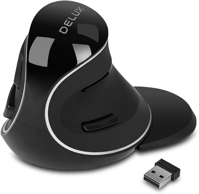 DELUX Ergonomic Vertical Mouse Wireless Ergo Mouse for Large Hands 2.4G Connection Silent Clicks Up to 1600 DPI6 Buttons Removable Wrist Rest Compatible with Laptop/PC (M618Plus Wireless-Black)