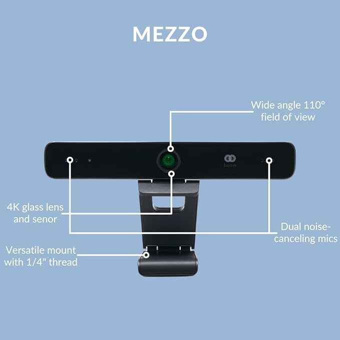 Boom Mezzo 4K AI Auto-Framing Conference Camera 115° Ultra Wide ePTZ Video Bar with Dual Mics USB 3.0 Plug-and-Play Zoom Certified Huddle Room Webcam for Teams/Meet/Zoom