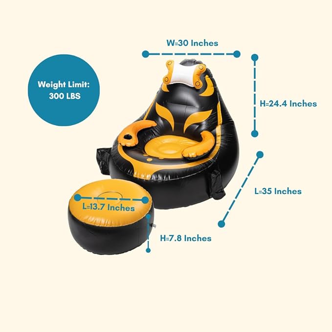 Inflatable Gaming Chair for Kids – Supports Up to 300 lbs Includes Air Pump Cup Holder 2 Pockets – Durable Bean Bag Seat Comfy Kids Gaming Chair &amp Top Gamer Chairs for Kid Room