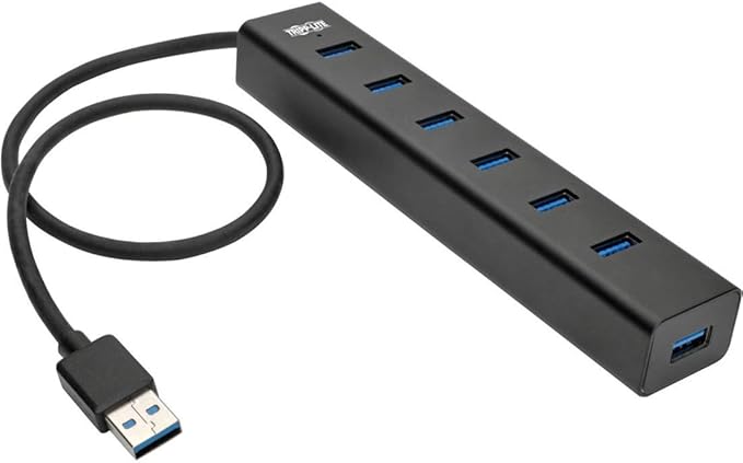 TRIPP LITE 7-Port Portable USB 3.0 SuperSpeed Mini Hub/Splitter Portable Aluminum 5 Gbps Data Transfer Black (U360-007-AL)