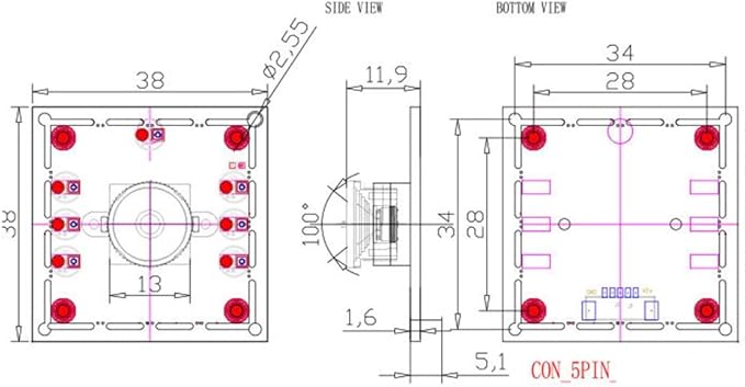 New 5Pcs 100 Degree Camera Module 1MP OV9732 1280x720 USB Free Driver Manual Focus with 2 Meter Cable for WinXP/7/8/10