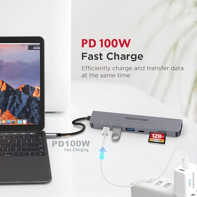 【USB C Hub】【4-Pack】 Gigastone Multiport Adapter 7-in-1 USB C Docking Station with 4K HDMI 100W Power Delivery USB-C&amp 2 USB 3.0 SD&ampMicroSD Reader for MacBook Air/Pro Chromebook Zenbook S