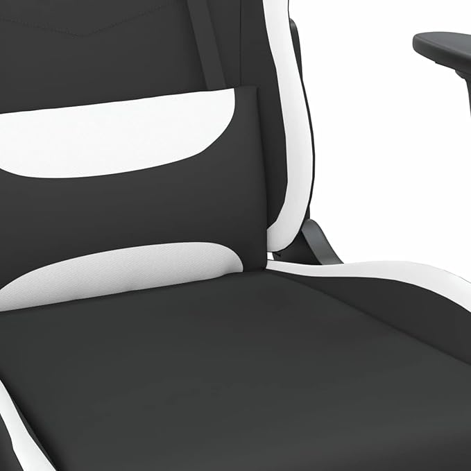 Gaming Chair with Footrest Adjustable Backrest and Height 360 Degree Swivel Design Rolling Castors Black and White Fabric Metal and Plywood Frame for Home Office or Dorm Room