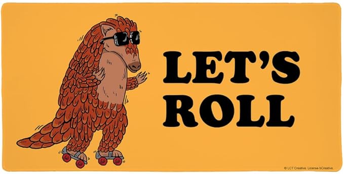 Let's Roll Armadillo Roller Skates Funny Humor Large Gaming Mouse Pad Desk Mat with Stitched Edges Non-Slip Base