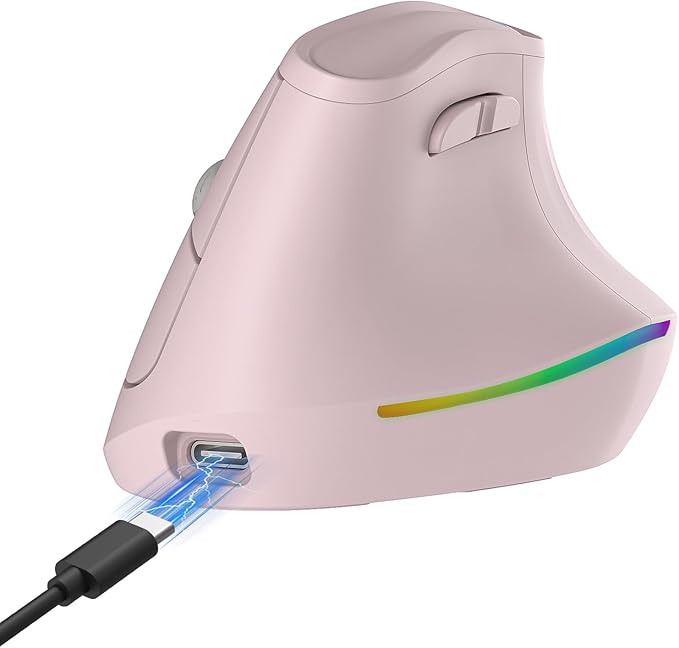 KYSONA 57° Wireless Ergonomic Mouse Vertical Mouse Carpal Tunnel Mouse RGB Light Rechargeable Bluetooth &amp 2.4G 5-Level DPI Adjustment Quiet Click Ergo Mice Compatible with PC/Laptop/Mac Pi