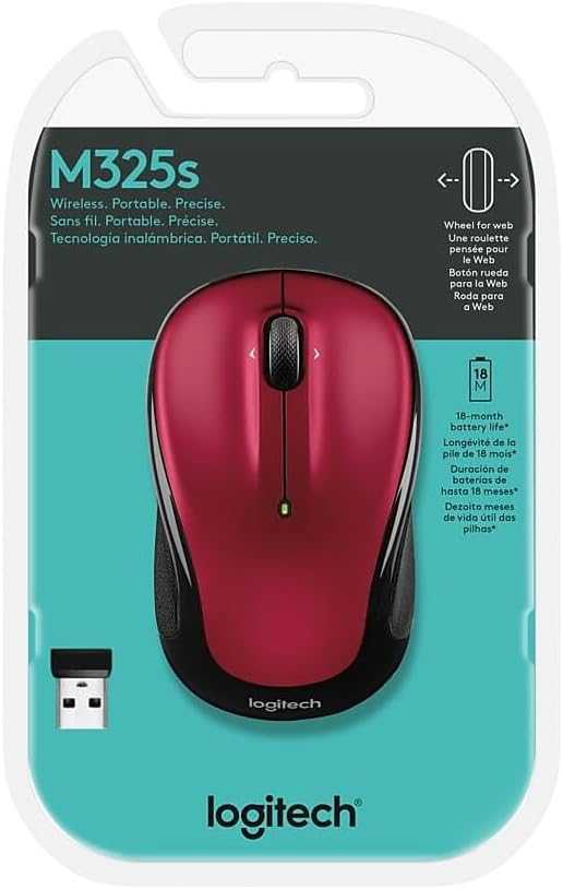 Logitech Laser Wireless Mouse-Wireless Laser Mouse 2-1/2x-4-1/2 x1-3/4 Red