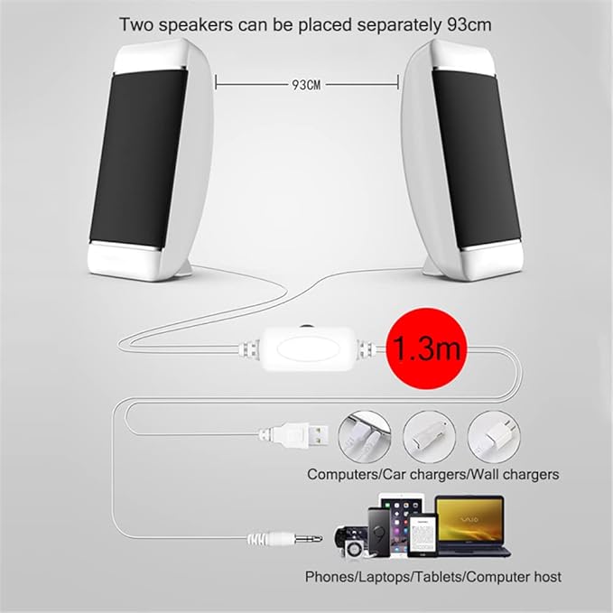2 Pieces Wired Computer Speakers USB + AUX Mini PC Speaker for Laptop Desktop Phone 5W Audio Multimedia Loudspeaker with High Fidelity Sound (Black)