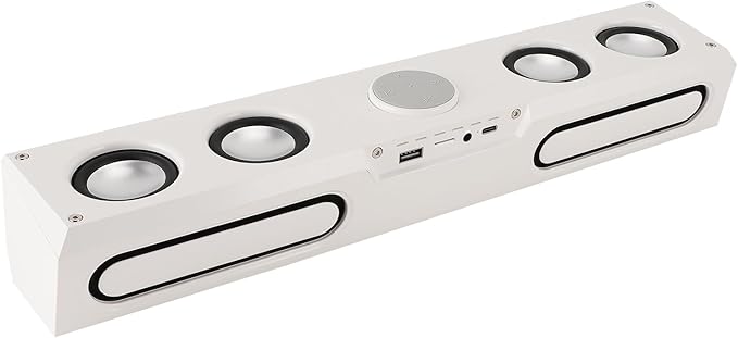 Goshyda Bluetooth Computer Speakers for PC Desktop Gaming PC Sound Bar 3.5mm Wired USB Powered HiFi Stereo Sound FM Radio 12/24 Hour Clock with Dual Alarms (White)