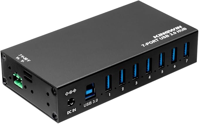 Kingwin 7-Port USB 3.0 Hub Offers 5Gbps speeds Powered Expansion and a Durable mountable Aluminum Design. Ideal for PC Laptop POS and Server Racks. Plug &amp Play.
