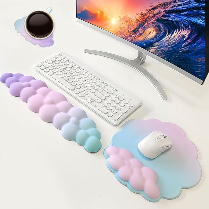 Mouse Pad with Wrist Rest -Desk Decoration-WENPIC- Ergonomic Cloud Wrist Rest - Soft and Flexible Non-Slip - Can Relieve Long-Term Office Wrist Pain - Ideal for Office Computer Laptop (B)