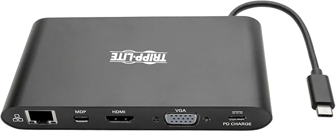 Tripp Lite USB 3.1 Gen 1 USB-C Docking Station w/USB-A HDMI VGA mDP Gigabit Ethernet MEM Card 3.5mm &amp USB-C PD Charging Black Housing USB C USB Type C USB Type-C (U442-DOCK1B)
