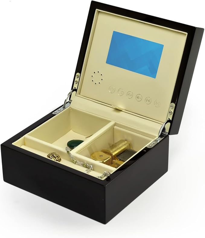MusicBoxAttic Contemporary 30 Note Hi Gloss Macassar Finish 3.6 LCD Video Jewelry Box - 9th Symphony