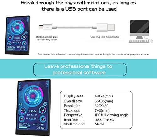 Walfront Mini Monitor Display 320x480 Portable Smart Monitor for Computer Various Modes USB Mini Secondary Screen