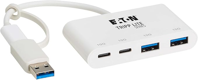 Tripp Lite 4-Port USB-C Hub for Laptop 2 USB-A &amp 2 USB-C Ports - USB 3.2 Gen 2 with 10 Gbps Data Transfer Thunderbolt 3 Compatible No Software Needed White 3-Year Warranty (U460-004-2A2C-3)