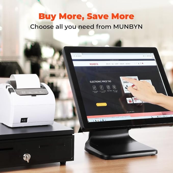 MUNBYN 17-inch POS-Touch-Screen-Monitor POS-System-for-Small-Business Multi-Touch Monitor 400 nits True Flat Seamless Capacitive LED VGA/HDMI Input for Office POS Restaurant No Driver Required