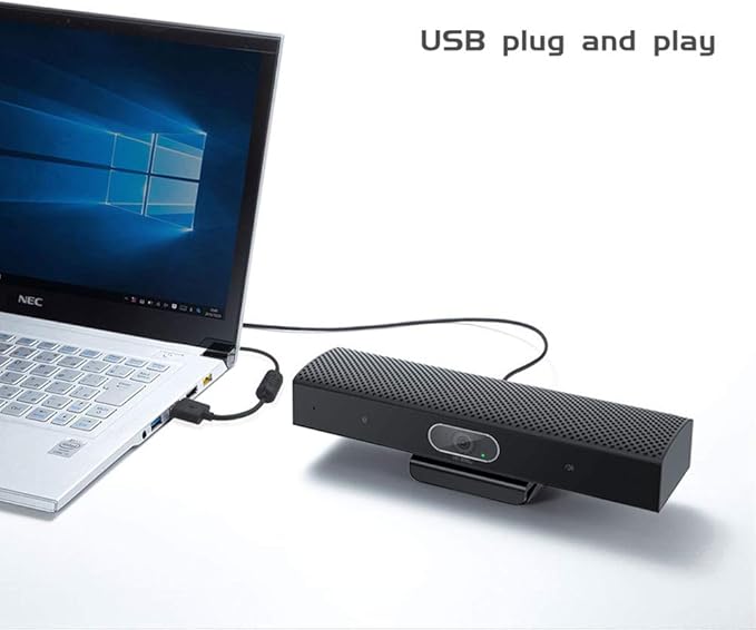 JACKLY Conference Room Camera with Microphone and Speaker Wide Angle USB Video Conference Camera for Mac PC Laptop Desktop (Black with Inverted Phase)