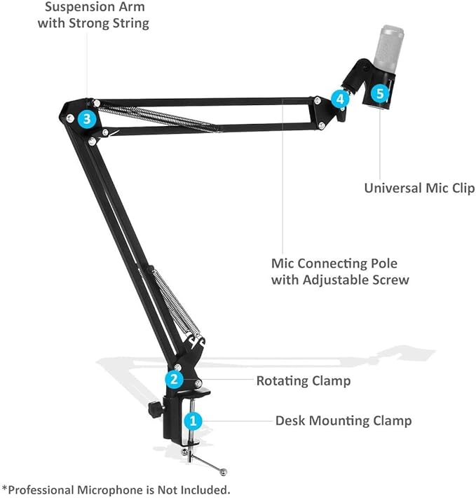 StreamEye BOOMARM1 Boom Arm Mic Stand with Desktop Mount (Three-Pack) Detachable Clips Professional Grade XLR Cables Microphone Pop Filters and Cable Ties