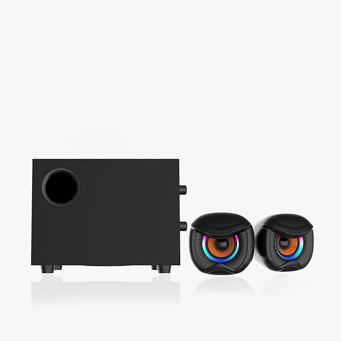 Computer Speakers Gaming Stereo System with RGB Subwoofer Wired USB Powered 3.5mm Auxiliary Speakers for PCs Laptops
