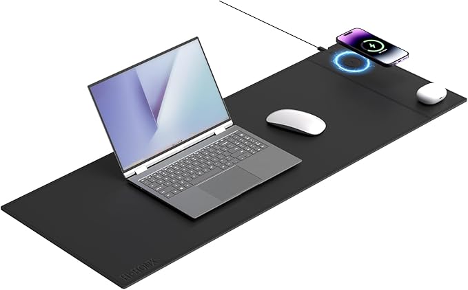 Magnetic Mouse Pad with Wireless Charging 31'' x 11.7'' Extra Large Desk Pad Waterproof and Scratch-Resistant Mousepad Charcoal Black Computer Mouse Mat for MacBook PC Laptop