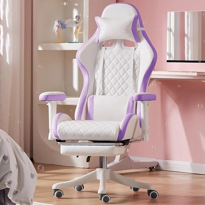 Computer Chair Chairs Pink Gaming Chair Ergonomic Leather Chair Girls Home Office Comfortable Game Swivel Chair Gamer Live Computer Chair(D+There are Pedals)