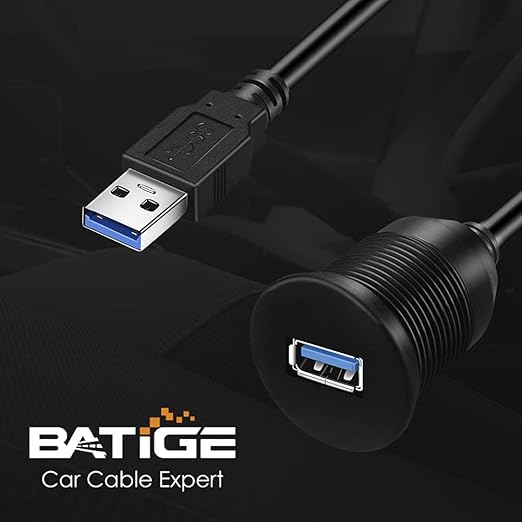 BATIGE Single Port USB 3.0 Male to Female AUX Car Mount Flush Cable Waterproof Extension for Car Truck Boat Motorcycle Dashboard Panel - 3ft 5 Pack