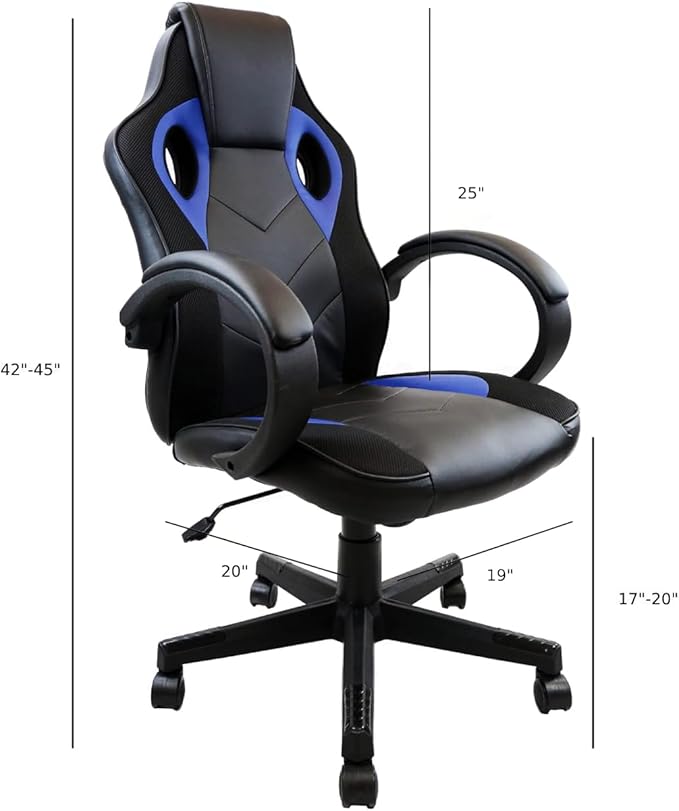 Nicer Furniture Gaming Chair Reclining Racing Game Chair Ergonomic Computer Chair for Gamer with Back Tilt and Armrest (Blue)
