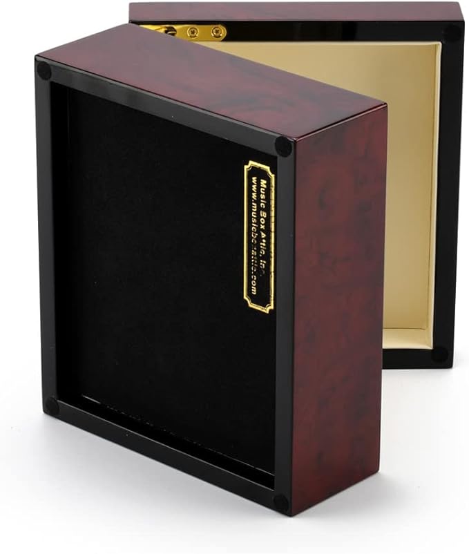 MusicBoxAttic Modern Hi Gloss 30 Note Burl Wood 3.6 LCD Video Jewelry Box - Four Seasons Spring