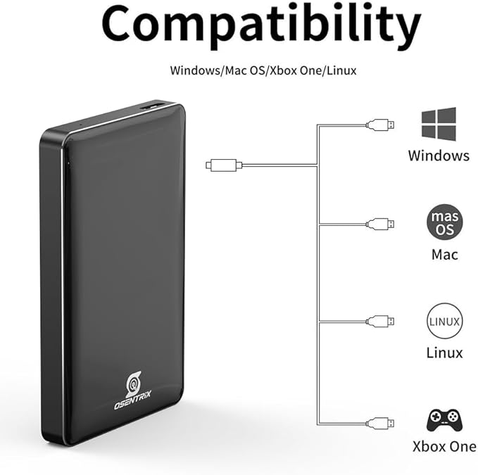 O1-BK 1TB USB 3.0 Pocket-Size Portable External Hard Drive (for Windows MacOS Xbox PS)