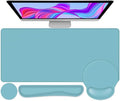 4 PCS Mouse Pad Desk Mat Protector Keyboard Wrist Rest + Comfortable Mouse Pad with Wrist Rest +Coaster Large Gaming Mousepad for Computer Laptop 35.4 X 15.7 XXL Deskpad for Office Home I Blue