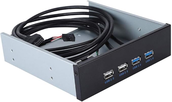 ASHATA 5.25 Front Panel4 USB Port Optical Drive Front PanelMultifunction 5.25 Inch 19 Pin/9Pin to USB 3.0 USB 2.0 4 Port Metal Optical Drive Bay for 7 32