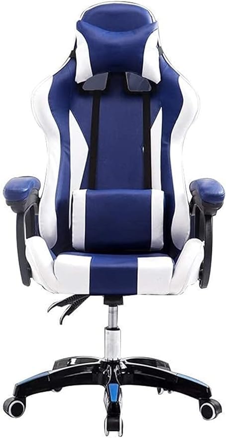 Office Chair E-Sports Chair Ergonomic Office Chair Swivel Leather Table and Chair High Back Multifunctional Gaming Chair Chair (Color : Blue White) Needed