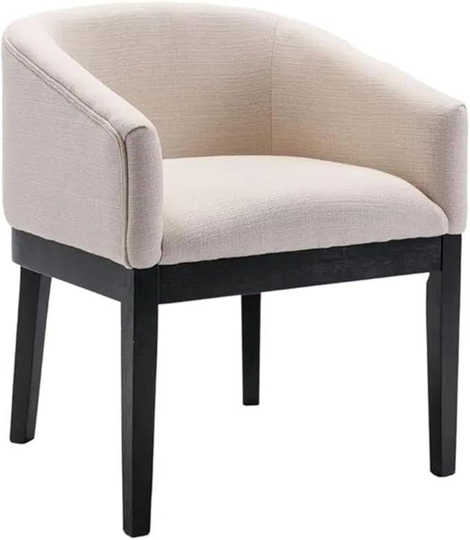 Adjustable Office Computer Chair with Armrest 1pcs Linen Fabric Upholstered Armrest Dining Chairs with Wooden Legs(White)