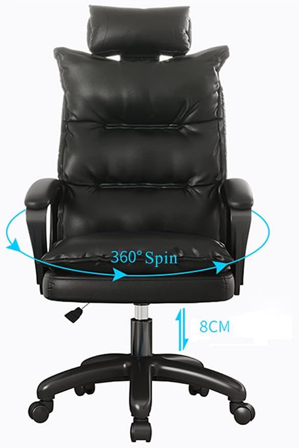 Office Chair Executive Computer Desk and Chair PU Leather Adjustable Height Modern Executive Swivel Sofa Work Chair Ergonomic Waist Support DesignBlackA