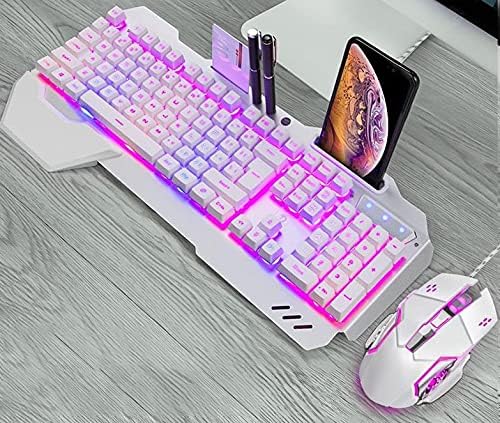 LED Backlit Mechanical Feel Business Office Keyboar Backlit Gaming Mouse Gaming Keyboard and Mouse Set for Windows &amp Mac PC Gamers (Color : White)
